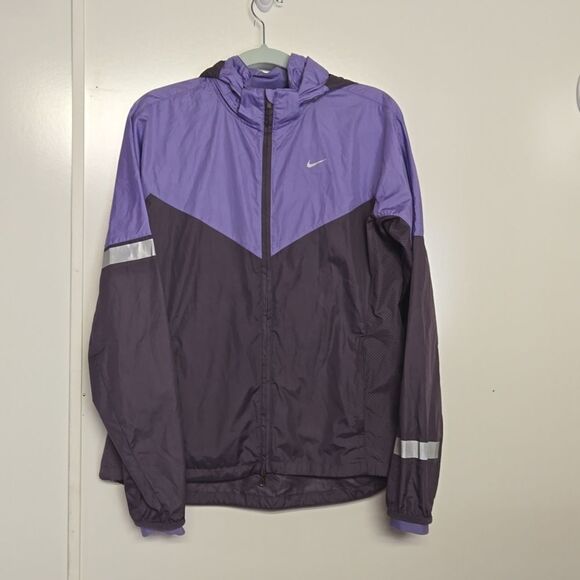 Nike Lightweight Windbreaker Hooded Zip-up Jacket *sm tear left armpit 21" PTP - Picture 1 of 3